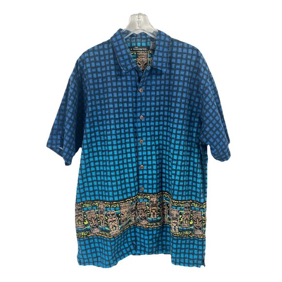 Vtg No Boundaries Casual Mens Button Down Short Sleeve Tiki Tropical Shirt Sz XL - Picture 1 of 5